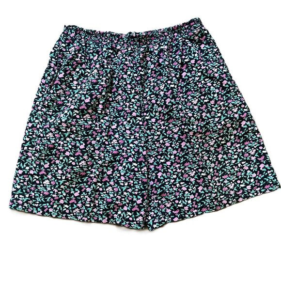 Essential Needs Pull-On Shorts with Pockets Black Floral Print Vintage 90s - Picture 1 of 6